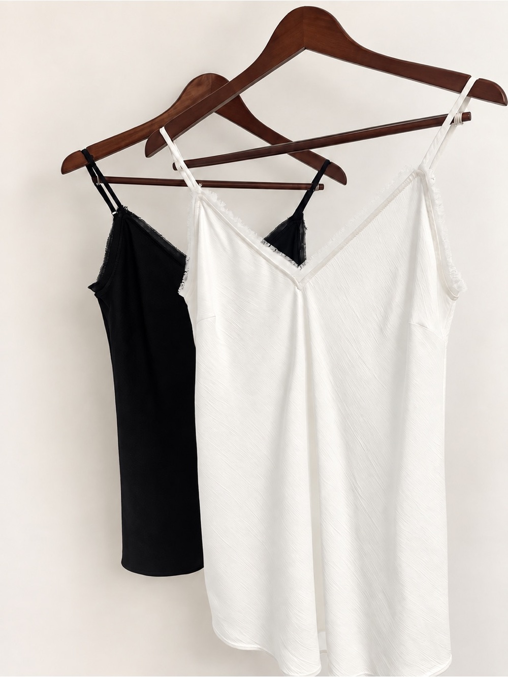 Two Frame Satin Camisoles - Black and Off White